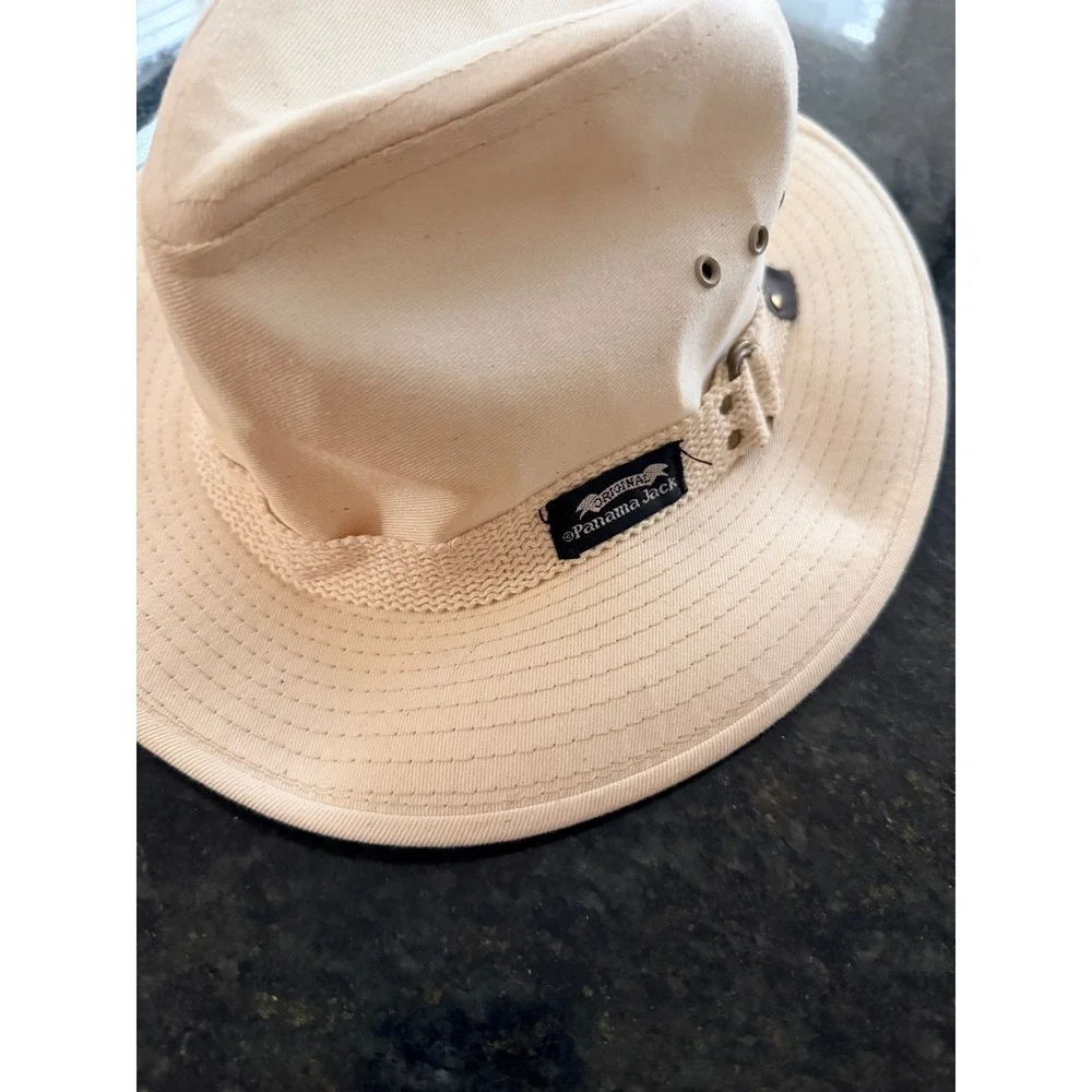 Panama Jack Cream Canvas Cotton Safari Hat Small Made in USA Vintage Sun Hat